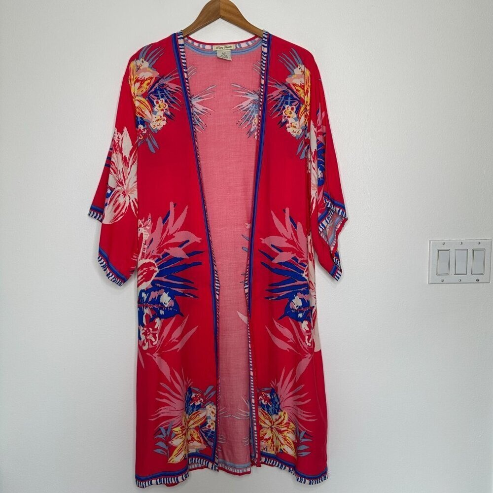 Bloomcore Long Floral Kimono Medium Coral Pink Blue